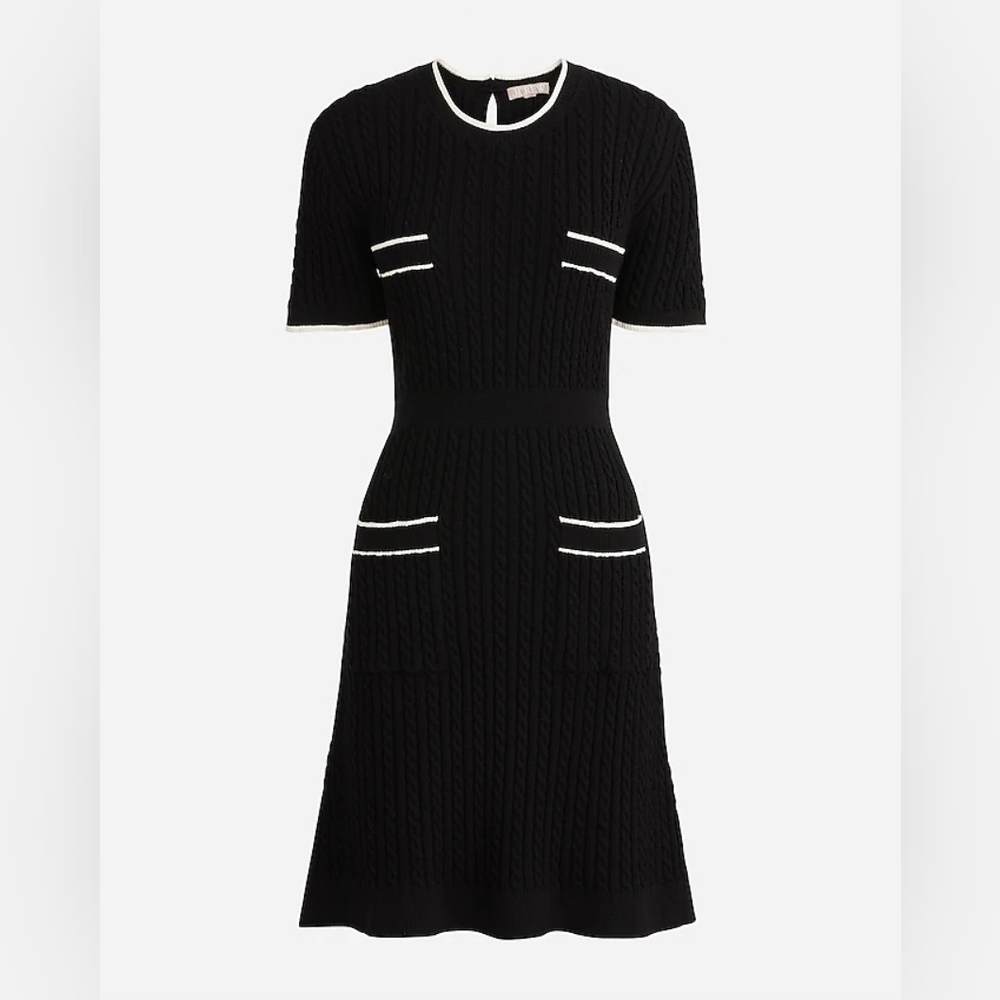 J.Crew Dress Womens L Black Sweater Midi Cable Knit Stretch Preppy Classic LBD